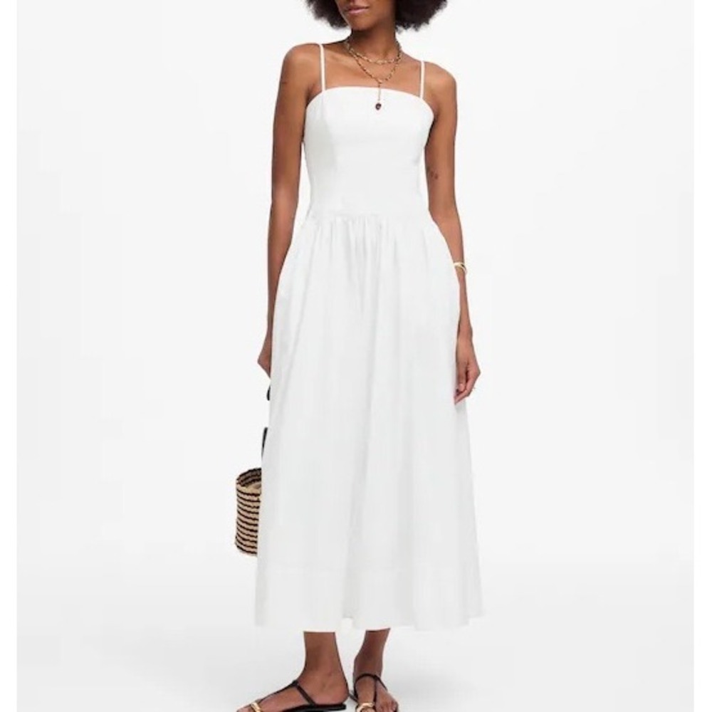 NWT Women's Madewell Poplin Seamed Maxi Dress White Cutout Back 10 Preppy